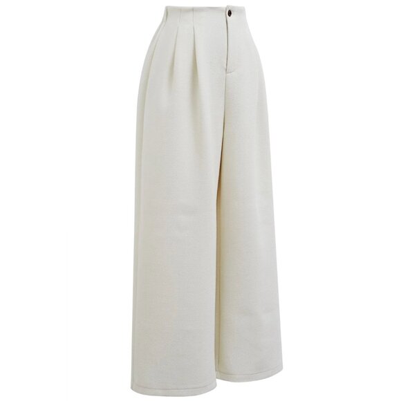 CHICWISH - Side Pockets Pleats Wide-Leg Pants in Ivory - S/M - Picture 5 of 6